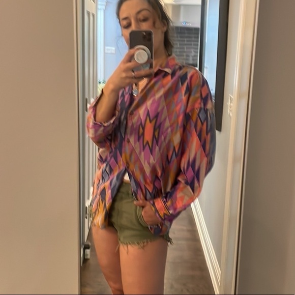 Vintage 90’s Button Down Shirt Aztec Print - Picture 4 of 13